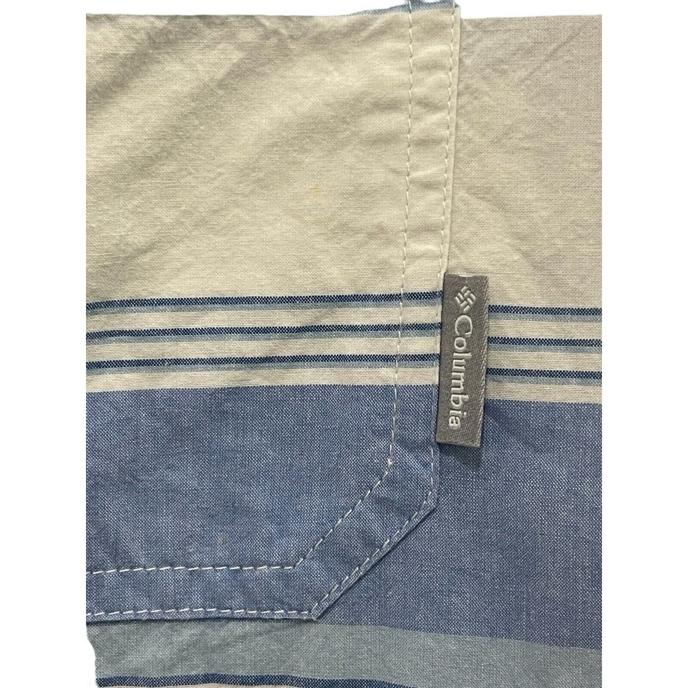 Columbia Mens Short Sleeve Button Up Shirt Blue White Striped Large Cotton - Picture 2 of 6